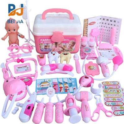 China 45pcs Kids Plastic Doctor Kits Play Toy Set Medical Educational Funny Stethoscope Pretend Play Toys With Plastic Box for sale