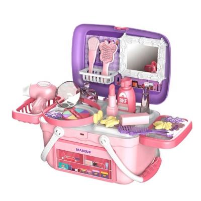 China Plastic Pretend Play Makeup Toy Set Beauty Princess Dressing Table and Suitcase 2 in 1 Gift for Girls Children Kids Pink Style for sale