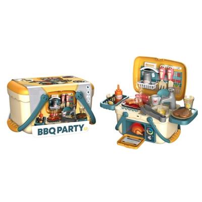 China Plastic Kids BBQ BBQ Toy Set Portable Picnic Basket Pretend Play Food Birthday Gifts For Kids Toddlers Girls With Light Healthy Water for sale