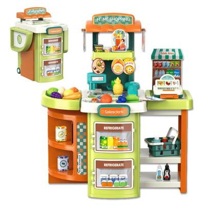 China Plastic 2 In 1 58pcs Kids Play House Little Vendor To Pretend To Play Set Home Vendor Toy Supermarket Shopping Game Toys For Toddlers for sale