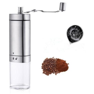 China Hotel Coffee Grinder Portable Stainless Steel Manual Coffee Bean Grinder with Adjustable Tapered Ceramic Burrs and Brush for sale