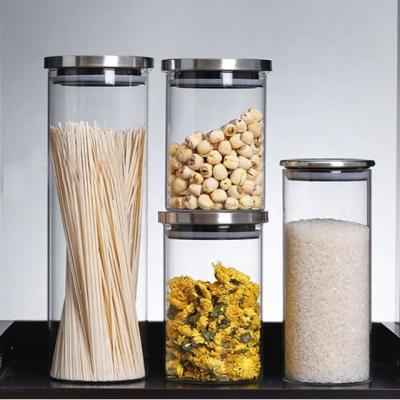 China Viable Storage Jar Glass Food Airtight Canister Spices Bulk Goods Tea Coffee Container With Stainless Steel Lid For Candy Cookie for sale