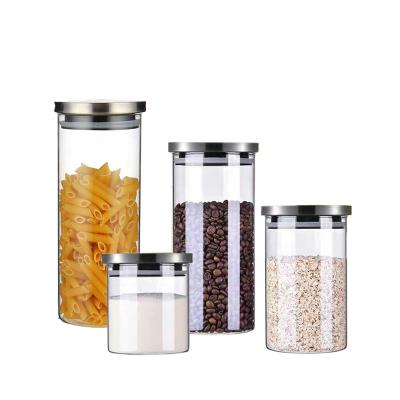 China Sustainable Food Storage Jar Tube With Stainless Steel Storage Bottles And Jars Cover Canister Airtight Borosilicate Glass Around Sealed Glass for sale