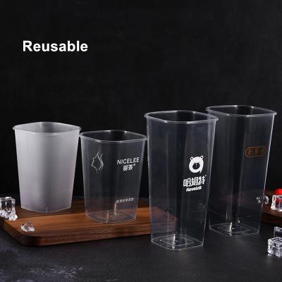 China CLASSIC Transparent Plastic Fruit Juice Drinks Square Cup 960ml Infusion Coffee Smoothie Coffee PP Bottle Cold Tea Cup for sale