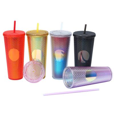 China Wholesale 24oz Sublimation Viable Double Wall Bling Plastic Travel Tumbler With Straw Bulk To USA Warehouse for sale