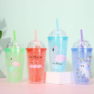 China Factory Wholesale Cute and Cool Double Layer 500ml Viable Plastic Cup Straw Cup Gift Business Refrigeration Creative Cup Student for sale