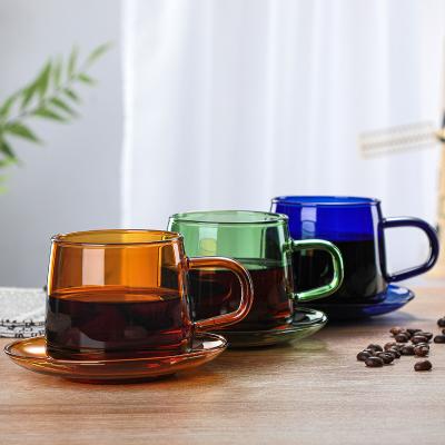 China Seaygift Viable Wholesale Colored High Borosilicate Juce Espresso Tumbler Glass Mugs Tea Glass Coffee Cup With Saucer for sale