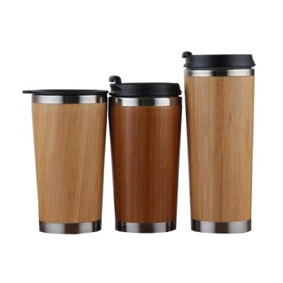 China Seaygift 450ml Travel Coffee Mug Sustainable Organic 100% Natural Natural Organic Bamboo Wooden Cup Stainless Steel Tumbler Mug for sale