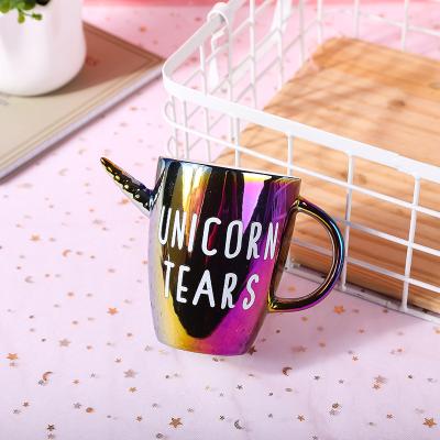 China Seaygift New Design Viable Fashionable Rainbow Iridescent Unicorn Mug Travel Tumbler Ceramic Coffee Mug for sale