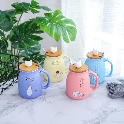 China Creative Unique Seaygift Viable Cute Ceramic Cat 3D Milk Coffee Tea Cup Porcelain Mugs With Lid And Spoon for sale