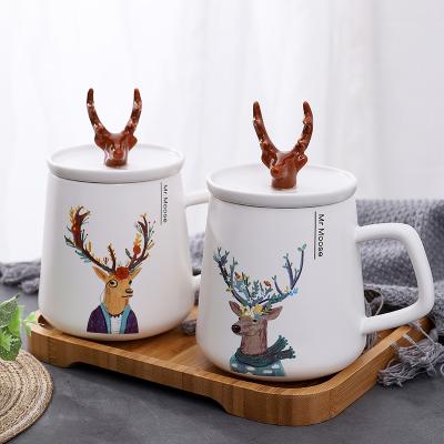 China Seaygift Christmas Style Gold Deer Moose 3D Viable Nordic Creative Deer Head Animal Ceramic Coffee Mug for sale