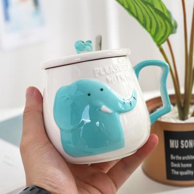 China Seaygift Sustainable Cheap Sustainable Price Bowknot 3D Animals Elephant Shaped Cute Handmade Ceramic Tea Mug for sale