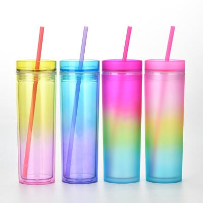 China Seaygift Viable Reusable Cradient Color Changing Straight Lean Plastic Cup Straw Cups 16oz Sublimation Plastic Tumblers for sale