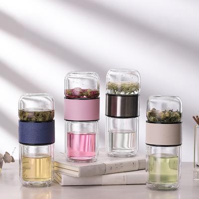 China Seaygift 2021 High Sustainable Borosilicate Glass Water Bottle Double Wall Tea And Water With Tea Infuser for sale