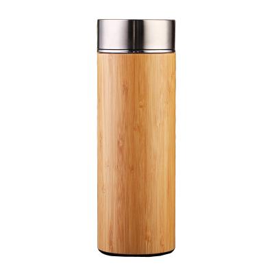 China Seaygift Sustainable Custom Reusable Bamboo Coffee Mug Stainless Steel Travel Vacuum Reusable Water Bottle With Bamboo Lid for sale