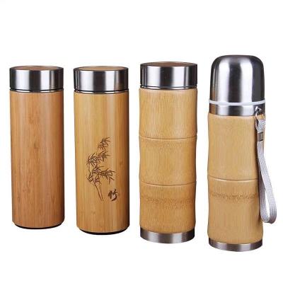 China Seaygift Selling Amazon Private Label Stainless Steel Sustainable Hot Bamboo Water Bottle Insulated Tea Infuser Bottle Bamboo Tumbler for sale