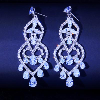 China Luxury BOHEMIA Statement Earrings Stud Hollow Ear Women Diamond Bridal Earrings Wedding Jewelry Rhinestone Drop Cubic Zircon Earrings for sale