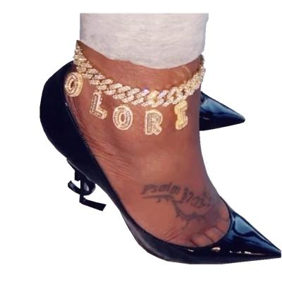 China Original Diamond Bangles Jewelry Ice Out Rhinestone Foot Stone Sterling Silver Cuban Chain Anklet Women Anklet By Hiphop Manufacture for sale