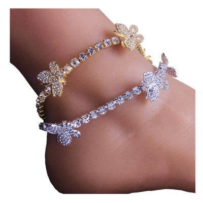 China Hot Hiphop Butterfly Anklet Beaded Rhinestone Anklet Butterfly Foot Jewelry Bracelets Diamond Tennis Chain Gold Anklets for sale