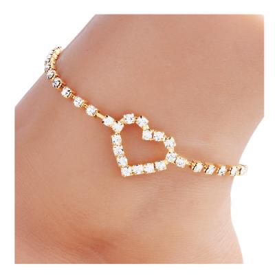 China Hot Hiphop Rhinestone Heart Silver Anklets Foot Jewelry Heart Bracelet Love Bracelet Foot Ornaments Beach Sandal Anklet for sale