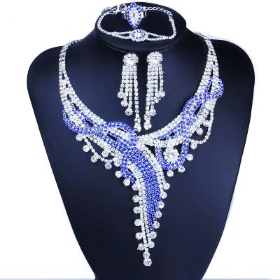 China 2021 Hot Sale BOHEMIA Middle East African Blue Necklace Set Women Wedding Jewelry Diamond Bridal Dress Decor Party Loose Luxury For Gift for sale