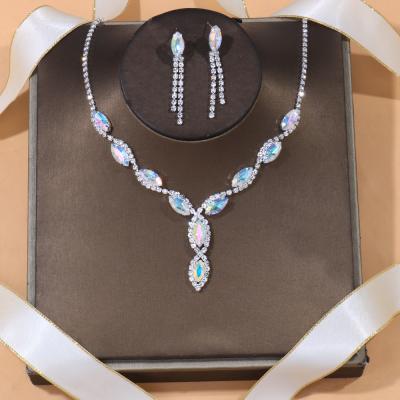 China Environmentally Friendly Colorful Jewelry Women Fashion Colorful Drop Water Set Earring Necklace Simple AB Accessories for sale