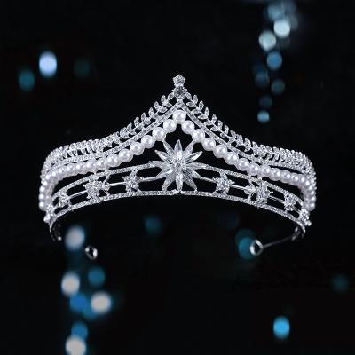 China Full Crystal Luxury Imitation Pearls Crown Rhinestone Bride Hair Accessories Women Fashion Wedding Jewelry 2021 for sale