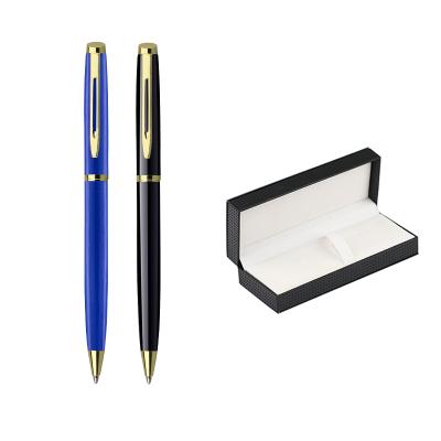 China Best Gift Full Length Set Gloss Black With Gold Trim Metal Ball Pen Personalized Logo Custom Pen With Gift Box for sale