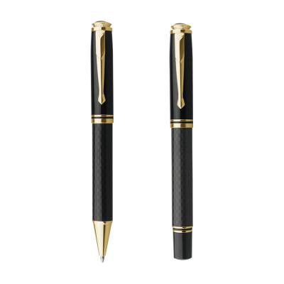 China office & School Pen Gold Metal Carbon Fiber Midpoint Pen Set Black Ink Custom Logo Business Best Writing 1.0 Millimeter Pen for sale