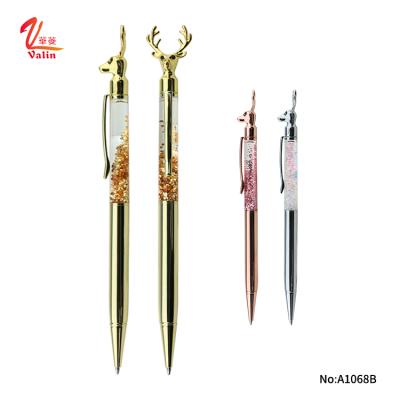 China office & Custom School Promotional Pen Logo Christmas Gift Metal Glitter Elks Float Ballpoint Pen for sale