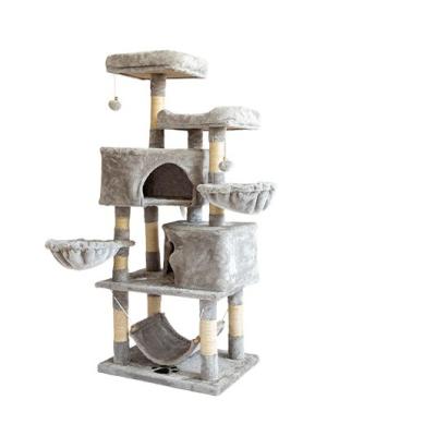 China 2023 New Multi Level Luxury Pet Tree Climbing Sustainable Modern Wooden Frame Tall Sisal Floor To Ceiling Tree for sale