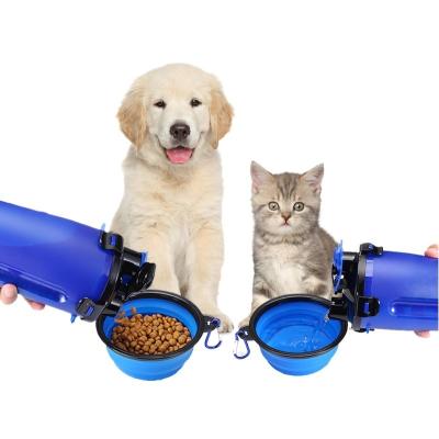 China Custom Made 2 In Functions 1 Folding Dog Food Bowl Leak Proof Travel Portable Pet Drinking Water Bottle for sale