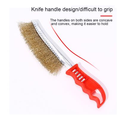 China Abrasive Brass Coopered Coated Steel Knife Wire Brushes With Plastic Handle for sale