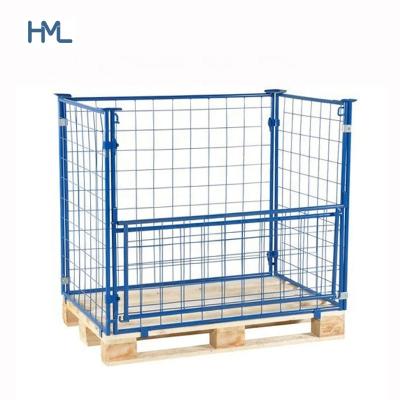 China Collapsible Warehouse Stack Steel Powder Coated Wooden Pallet Cage 0.77CBM for sale