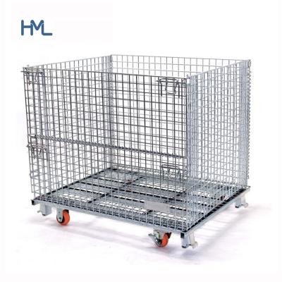 China Collapsible Material Handling Storage Steel Stackable Fold Rolled Logistics Galvanized Wire Container for sale