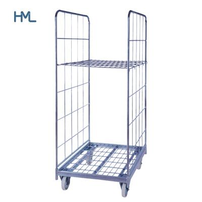 China Q235 Galvanized Welded Steel Wire Mesh Foldable Warehouse Warehouse 2 Sides Storage Rolltainer for sale