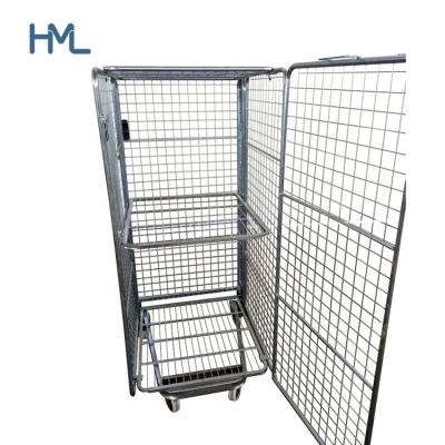 China Mild Steel Industrial Logistics Q235 Storage Transport Metal Mesh Security Roll Folding Stackable Galvanized Cage Anti-theft for sale