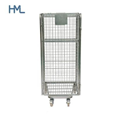 China Materials Handing Factory Supplier Zinc Galvanized Welded Safety 4 Sides Nesting Folded Wire Roll Container for sale