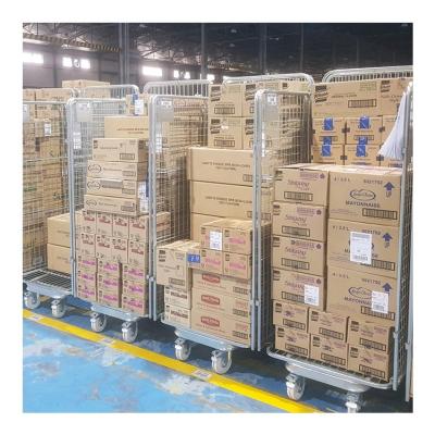 China Mild Steel Q235 Dalian HML 3 Sides Wire Roll Cage Logistics Folded Container For Warehouse for sale