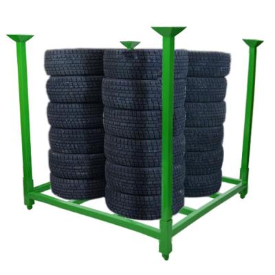 China Corrosion Protection Heavy Duty Spare Metal Tire Storage Mobile Foldable Car Tire Stacking Rack for sale