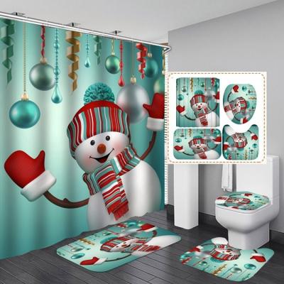 China Sustainable Digital Printing Waterproof Polyester Christmas Snowman Series Bathroom Shower Curtain for sale