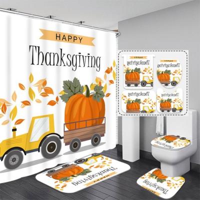 China Sustainable Digital Printing Polyester Thanksgiving Pumpkin Series Waterproof Shower Curtain for sale