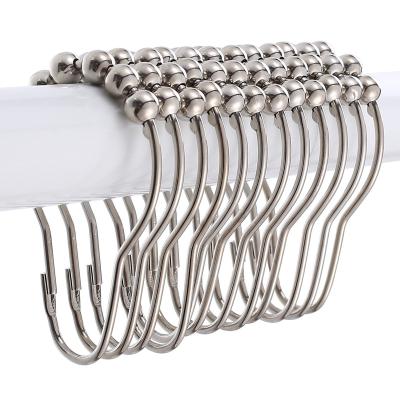 China Minimalist 12 Pcs Stainless Steel Hooks Nickel Copper Color Five Beads Stainless Steel Shower Curtain Hooks for sale