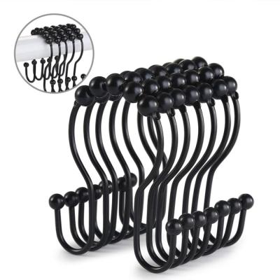 China Minimalist Metal Double Black Shower Curtain Hooks For Curtain for sale