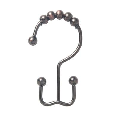 China Heavy Industry Metal Chrome Stainless Steel Double Roller Slip Shower Curtain Ring Hook for sale