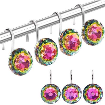 China Shower Curtains 12 Pcs Rhinestone Acrylic Decorative Rolling Diamond Curtain Hook For Bath Bathroom Set for sale