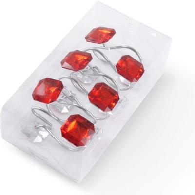 China Contemporary A Set of 12 Square White Multifunctional Antirust Red Hooks Shining Acrylic Metal Rhinestone Shower Curtain Hooks for sale