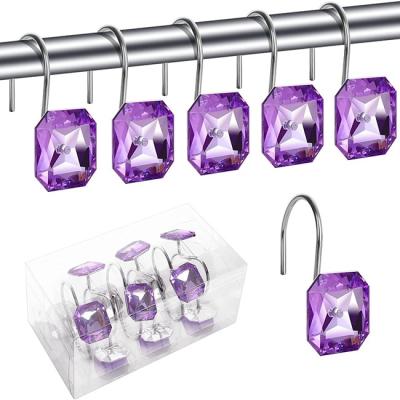 China A Contemporary Set of 12 Rustproof Purple Square Metal Acrylic Faux Stone Shower Curtain Flashing Hooks for sale