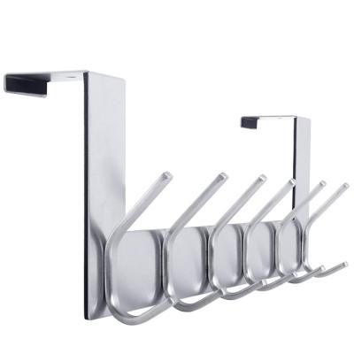 China 6 Minimalist Silver Hooks Hanging Coat Rack Coat Hanger Towel Hanger Over Door Coat Rack Over Door Hook for sale