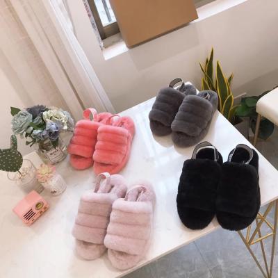 China Fashion Trend Women Sheepskin Fur Slippers Colorful Striped Soft Slides For Women Winter Women Warm Slippers for sale